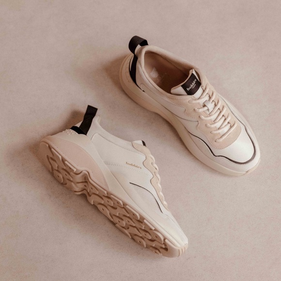 NEW • BOBBIES PARIS Beige and Black Leather Sneakers - Picture 16 of 16